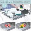 Ohuhu Roll Up Sink Rack, Over The Sink Dish Drying Rack, 20.5″ W x 13.1″ L Rolling Dish Drainer Foldable Sink Accessories Heat-Resistant Mat Anti-Slip Silicone Coated Dish Racks for Kitchen Counter