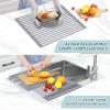 Ohuhu Roll Up Sink Rack, Over The Sink Dish Drying Rack, 20.5″ W x 13.1″ L Rolling Dish Drainer Foldable Sink Accessories Heat-Resistant Mat Anti-Slip Silicone Coated Dish Racks for Kitchen Counter