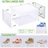 Ohuhu Shoe Storage, Ultra Large Shoe Organizer Heavy Duty 6 Pack Plastic Storage Bins Container Boxes Clear Stackable Sneaker Case Drawers Front Opening for Closet and Entryway Fit up to US Size 14(White)