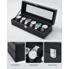 Ohuhu Watch Case Watch Box Watch Holder for Men 12 Slot PU Leather Watch Holder Real Glass Lid Jewelry Organizer Storage Soft Velvet Watch Display Case for Men Women Fathers Day Valentine’s Day Gifts(Black)