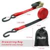Ratchet Tie Down Strap 15 Ft – 500 lbs Load Cap with 1500 lbs Breaking Limit, Ohuhu Ratchet Tie Downs Logistic Cargo Straps for Moving Appliances, Motorcycle (Grey, 8-Pack)(Red)