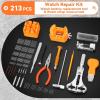 Watch Tool Kit, Ohuhu 213 PCS Upgraded Heavy Duty Watch Repair Kit Battery Replacement Link Removal Band Tool Kits Professional Watch Back Case Opener Removal Tools with PU Leather Bag Fathers Day