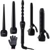 5 in 1 Curling Wand Set: Ohuhu Curling Iron Wand LCD Temperature Display 5Pcs 0.35 to 1.25 Inch Interchangeable Ceramic Barrel Heat Protective Glove for Girls Women Mother Gift Rose Gold(Black)