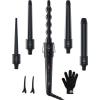 7 in 1 Curling Wand Set: Ohuhu Curling Iron Wand 7Pcs 0.35 to 1.25 Inch Interchangeable Ceramic Barrel Heat Protective Glove 2 Clips Dual Voltage Hair Curler for Girl Women Mother Gift Rose Gold(Black)