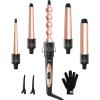 7 in 1 Curling Wand Set: Ohuhu Curling Iron Wand 7Pcs 0.35 to 1.25 Inch Interchangeable Ceramic Barrel Heat Protective Glove 2 Clips Dual Voltage Hair Curler for Girl Women Mother Gift Rose Gold(Rose Gold)