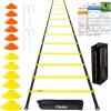 Agility Ladder Speed Training Set: Ohuhu 12 Rung 20ft Soccer Training Equipment for Kids with 12 Cones, 4 Steel Stakes, Instruction Manual & Carrying Bag for Football Exercise Sports Footwork Training(Yellow)