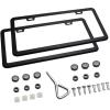 Black License Plate Frames, Ohuhu 2 PCS Matte Aluminum Car License Plate Holder Slim Design with Bolts Washer Caps, 2 Holes Licenses Plate Metal Covers Automotive Exterior Accessories for US Vehicles