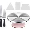 Cake Turntable, Ohuhu Aluminium 12” Cake Decorating Kit Supplies Rotating Stand Revolving Spinner with 2 Icing Spatula 3 Comb Smoother(Pink)