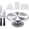 Cake Turntable, Ohuhu Aluminium 12” Cake Decorating Kit Supplies Rotating Stand Revolving Spinner with 2 Icing Spatula 3 Comb Smoother(Silver)