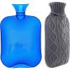 Hot Water Bottle with Cover, Ohuhu 2L Classic Premium Transparent Hot or Cold Water Bag with Knit Cover for Pain Relief Hot Pack Therapy 2000ml 68oz, Blue, Home and Outdoor
