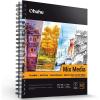Mix Media Pad, Ohuhu Mixed Media Art Sketchbook, 120 LB/200 GSM Heavyweight Papers, 62 Sheets/124 Pages, Spiral Bound Mixed Media Paper Pad for Christmas Gift (8.5×6 in)(11.6×9.6 IN)