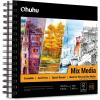 Mix Media Pad, Ohuhu Mixed Media Art Sketchbook, 120 LB/200 GSM Heavyweight Papers, 62 Sheets/124 Pages, Spiral Bound Mixed Media Paper Pad for Christmas Gift (8.5×6 in)(8.9×8.3 IN)