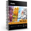 Mix Media Pad, Ohuhu Mixed Media Art Sketchbook, 120 LB/200 GSM Heavyweight Papers, 62 Sheets/124 Pages, Spiral Bound Mixed Media Paper Pad for Christmas Gift (8.5×6 in)(10×7.6IN)