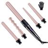 Ohuhu 5 in 1 LCD Curling Iron Wand Set with 5 Interchangeable 0.35 Inch to 1.25 Inch Ceramic Barrels and Double Side Heat-Resistant Glove (Rose Gold)