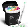 Ohuhu Alcohol Markers Brush Tip -Double Tipped Art Marker Set for Artist Adults Coloring Illustration -48 Colors -Brush & Fine -Honolulu B -Refillable(Chisel & Brush)