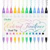 Ohuhu Brush & Fineliner Dual Tips Colored Drawing Pens, 12 Colors Waterproof & Alcohol-proof Calligraphy Brush Micro Pens for Adults, Artists & Beginners Drawing Sketching Bullet Journal Outlining