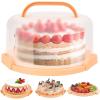 Ohuhu Cake Holder, BPA-Free Cake Carrier with Lid and Handle Cake Transport Container Portable Cake Keeper Two Sided Base for Pies Cookies Nuts Fruit etc – Suitable for 10 inch Cake Perfect Gifts(Peach)