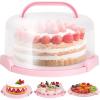 Ohuhu Cake Holder, BPA-Free Cake Carrier with Lid and Handle Cake Transport Container Portable Cake Keeper Two Sided Base for Pies Cookies Nuts Fruit etc – Suitable for 10 inch Cake Perfect Gifts(Pink)