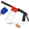 Ohuhu Car Wash Foam Gun for Garden Hose, Car Wash Soap Sprayer with 3/8″ Connector & Washing Mitts, Dual Filtration, 6 Levels of Foam Concentration, Quick Connect to Most Garden Hose (Red)(Red)