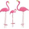 Ohuhu Family Flamingo Yard Ornaments, Set of 3 (32″, 31″, 19″) Bright Pink Flamingos Ornaments with Metal Feet Stakes for Garden Yard Patio Party Decoration, Outdoor Decor Gardening
