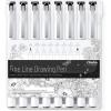 Ohuhu Fineliner Pens Micro Drawing Pens: 8-size Tips (Ultra-fine, Fine & Brush) Waterproof Pigment Black Ink for Illustration Drawing Journaling Sketching for Artist Beginners