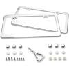 Ohuhu License Plate Frame, 2 Pcs Stainless Steel Polish Mirror Slim License Plate Frames with Chrome Screw Caps, 2 Holes Car License Plate Covers For US Vehicles