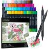 Ohuhu Markers Brush Tip 80-Colors with 72-Sheet Coloring Book – Double Tipped Markers for Adults Coloring Books – Art Marker Set Bundles with 100% Bleed-Proof Coloring Pages – Fine & Brush Dual Tips(80 Colors & 72 Pages Diverse Coloring Book)