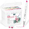 Ohuhu Markers for Adult Coloring Books No Bleeding 60 Colors Water-based Dual Tips Brush & Chisel Coloring Markers for Kids Adults Beginners Drawing Pens for Journaling Lettering(60 Colors)