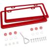 Ohuhu Matte Aluminum License Plate Frame with Red Screw Caps, 2Pcs 2 Holes Red Licenses Plates Frames, Car Licenses Plate Covers Holders for US Vehicles(Red)