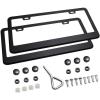 Ohuhu Matte Aluminum License Plate Frame with Red Screw Caps, 2Pcs 2 Holes Red Licenses Plates Frames, Car Licenses Plate Covers Holders for US Vehicles(Black)