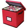 Ohuhu Ornament Storage Box, Xmas Decorations Figurine Containers, 600D Oxford Cloth Keeps 64 Ornaments, Christmas Storage Bins with Lids Holiday Ornament Organizer with Back Pocket (Tag Bar Design)