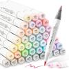 Ohuhu Pastel Markers Brush Tip, Alcohol-based Markers Double Tipped Artist Art for Sketch Adults’ Coloring Illustration, 48 Pastel Colors +1 Alcohol Marker Blender + Marker Case, Brush & Fine(Sweetness)