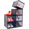 Ohuhu Shoe Storage, Ultra Large Shoe Organizer Heavy Duty 6 Pack Plastic Storage Bins Container Boxes Clear Stackable Sneaker Case Drawers Front Opening for Closet and Entryway Fit up to US Size 14(Black)
