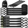 Ratchet Tie Down Strap 15 Ft – 500 lbs Load Cap with 1500 lbs Breaking Limit, Ohuhu Ratchet Tie Downs Logistic Cargo Straps for Moving Appliances, Motorcycle (Grey, 8-Pack)(Black)