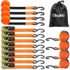 Ratchet Tie Down Strap 15 Ft – 500 lbs Load Cap with 1500 lbs Breaking Limit, Ohuhu Ratchet Tie Downs Logistic Cargo Straps for Moving Appliances, Motorcycle (Grey, 8-Pack)(Orange)