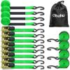 Ratchet Tie Down Strap 15 Ft – 500 lbs Load Cap with 1500 lbs Breaking Limit, Ohuhu Ratchet Tie Downs Logistic Cargo Straps for Moving Appliances, Motorcycle (Grey, 8-Pack)(Green)
