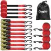 Ratchet Tie Down Strap 15 Ft – 500 lbs Load Cap with 1500 lbs Breaking Limit, Ohuhu Ratchet Tie Downs Logistic Cargo Straps for Moving Appliances, Motorcycle (Grey, 8-Pack)(Red)