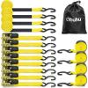 Ratchet Tie Down Strap 15 Ft – 500 lbs Load Cap with 1500 lbs Breaking Limit, Ohuhu Ratchet Tie Downs Logistic Cargo Straps for Moving Appliances, Motorcycle (Grey, 8-Pack)(Yellow)