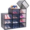 Shoe Box, Ohuhu 12 Pack Shoe Organizer, High Quanlity Stackable Foldable Shoe Storage, Clear Plastic Shoe Containers, Drawer Type Front Opening for Underbed Closets and Entryway Fit up to US Size 9.5
