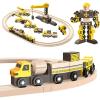 Wooden Train Set for Toddlers: Ohuhu Magic Wooden Railway Vehicle Playset – Creative Construction Educational Building Toys STEM Learning Kit Engineering Building Blocks for Kids Boys and Girls