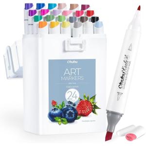 Ohuhu Alcohol Markers – Double Tipped Art Marker Set for Artists Adult Coloring – Alcohol-based Refillable Ink – 24 Basic Colors – Slim Broad & Fine Dual Tips – Kaala Markers Pen Gift