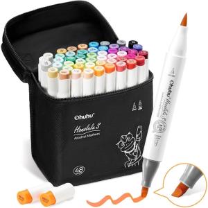 Ohuhu Alcohol Markers Brush Tip -Double Tipped Art Marker Set for Artist Adults Coloring Illustration -48 Colors -Brush & Fine -Honolulu B -Refillable(Brush& Soft Chisel)