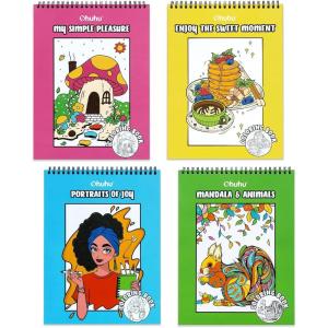 Ohuhu Double-Sided Bleedproof Coloring Book for Alcohol Markers – 8″x10″ My Simple Pleasure Coloring Book – 20 Sheets/40 Patterns – Top Spiral-Bound Design – Stress-Relieving Gift for Adults Teens(4 Sets)