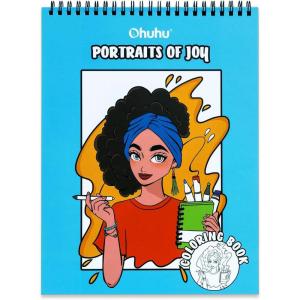 Ohuhu Double-Sided Bleedproof Coloring Book for Alcohol Markers – 8″x10″ My Simple Pleasure Coloring Book – 20 Sheets/40 Patterns – Top Spiral-Bound Design – Stress-Relieving Gift for Adults Teens(Portraits of Joy)