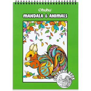 Ohuhu Double-Sided Bleedproof Coloring Book for Alcohol Markers – 8″x10″ My Simple Pleasure Coloring Book – 20 Sheets/40 Patterns – Top Spiral-Bound Design – Stress-Relieving Gift for Adults Teens(Mandala & Animals)