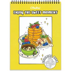 Ohuhu Double-Sided Bleedproof Coloring Book for Alcohol Markers – 8″x10″ My Simple Pleasure Coloring Book – 20 Sheets/40 Patterns – Top Spiral-Bound Design – Stress-Relieving Gift for Adults Teens(Enjoy The Sweet Moment)