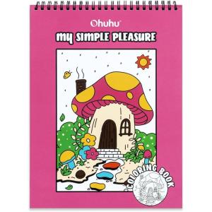 Ohuhu Double-Sided Bleedproof Coloring Book for Alcohol Markers – 8″x10″ My Simple Pleasure Coloring Book – 20 Sheets/40 Patterns – Top Spiral-Bound Design – Stress-Relieving Gift for Adults Teens(Warm White)