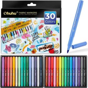 Ohuhu Fabric Markers Permanent for Clothes: 30 Colors Fine Point Fabric Paint Pens For T Shirts Jeans Sneakers Canvas Bag Baby Bibs Onesies No Bleed No Fade Clothing Marker for Adults Ages 14+