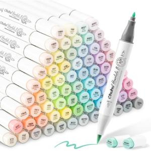 Ohuhu Pastel Markers Brush Tip, Alcohol-based Markers Double Tipped Artist Art for Sketch Adults’ Coloring Illustration, 48 Pastel Colors +1 Alcohol Marker Blender + Marker Case, Brush & Fine(Sweetness + Blossoming)