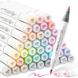 Ohuhu Pastel Markers Brush Tip, Alcohol-based Markers Double Tipped Artist Art for Sketch Adults’ Coloring Illustration, 48 Pastel Colors +1 Alcohol Marker Blender + Marker Case, Brush & Fine(Sweetness)